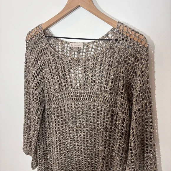Dressbarn Open Crochet Knit Khaki Top NEW with tags Size XL Coverup Beachy - Picture 4 of 12